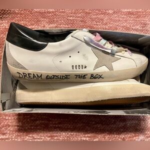 Golden Goose White Sneakers with Gray Star and Pastel Laces LTD edition